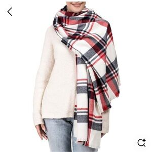 Plaid Red and White Scarf
